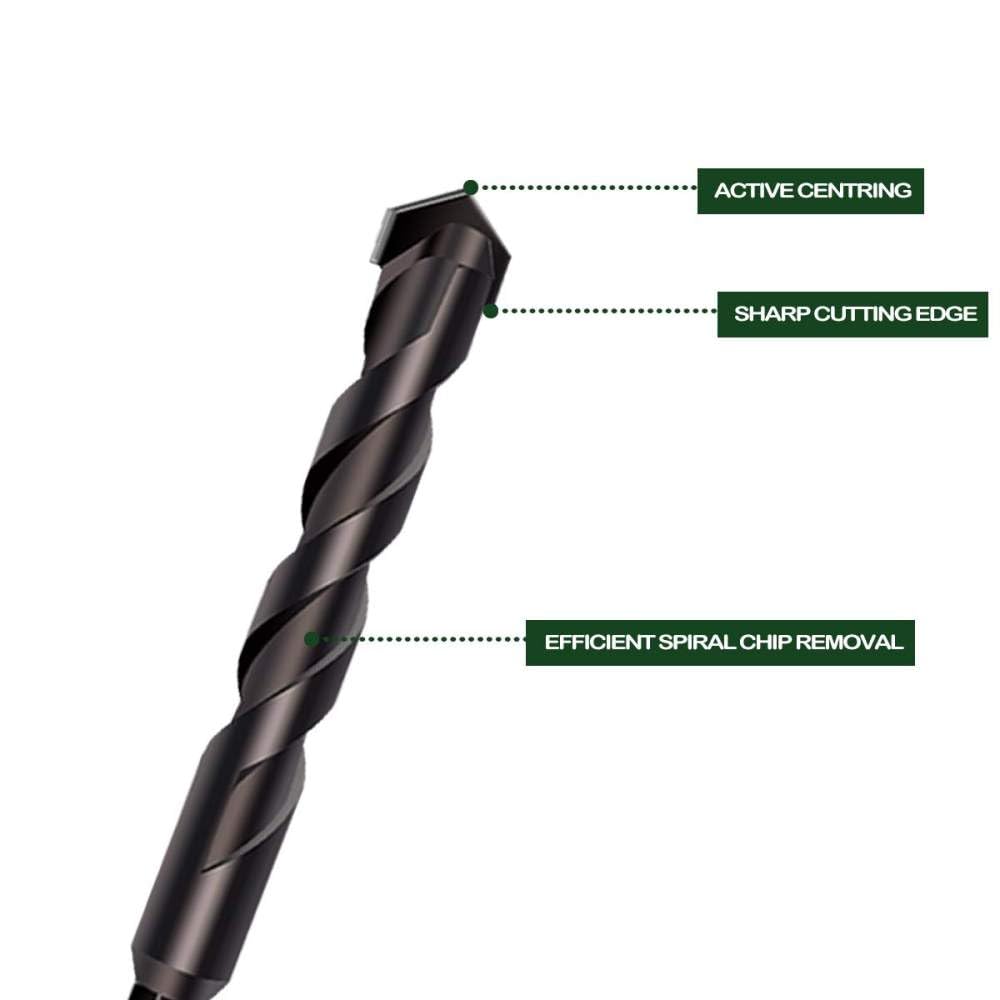 Punte da trapano per muratura nere Punta da trapano per calcestruzzo Set di punte da trapano per piastrelle in ceramica Punta in carburo di tungsteno per legno di cemento, mattoni, vetro, 6,6,8,10,12
