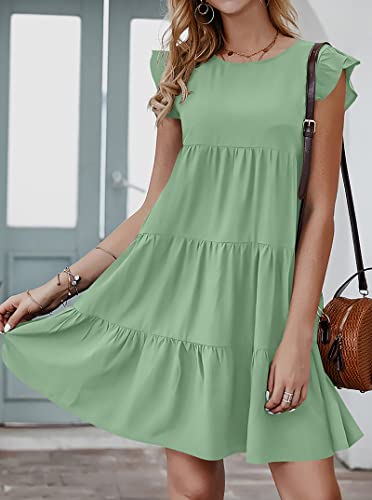 Image of KIRUNDO Summer Dresses for Women Sundress Sleeveless Ruffle Sleeve Round Neck Loose Short Flowy Pleated Mini Babydoll Dress