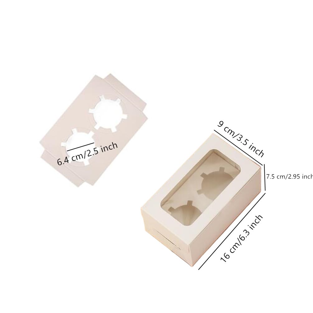 Ebonee White Paper Cupcake Boxes Fits 2 Muffins, Cookie Cupcake Containers with Clear Window and 2 Treat Holder, Portable Bakery Carrier Cake Box for Birthday Holiday Party Supply (30 Pack)