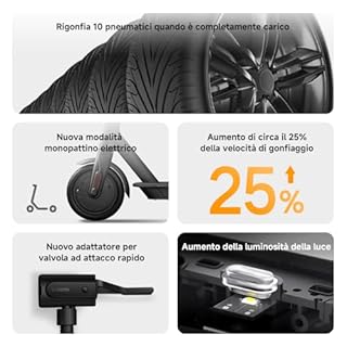 Xiaomi Portable Electric Air Compressor 2, Compressore ad Aria Portatile, Fino a 150 psi, Luce Led Integrata, Porta Type-C, 6 Modalità di Gonfiaggio, Nuovo adattatore valvola dell'aria, Compatto, Nero