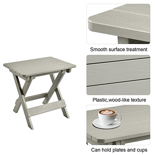 Ovios Folding Outdoor Patio Side Table End Table Assembly Free Small Square Outside Portable Adirondack Side Table,Light Grey #TOP6