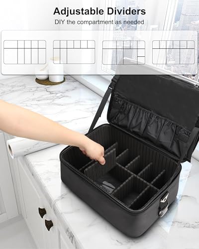Maletín de maquillaje profesional con 3 bolsas de cosméticos, organizador de almacenamiento y placa de lápiz labial para artistas de maquillaje, Negro, A Set - imagen 3