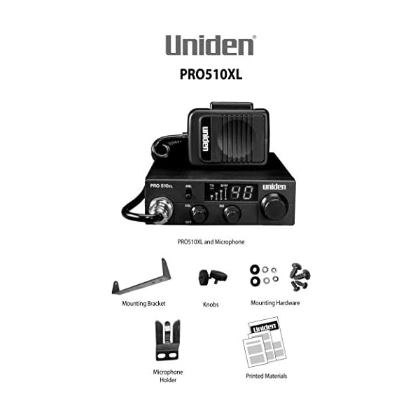Uniden PRO510XL Pro Series 40-Channel CB Radio. Compact Design. Backlit LCD Display. Public Address. ANL Switch and 7 Watts of Audio Output. Unique PLL Circuit. S/RF LED Meter. , Black - Image 4
