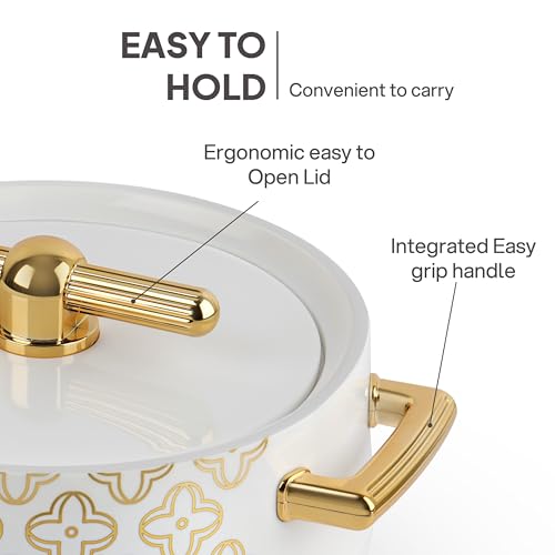 Image of CELLO Jewel NX Insulated Serving Casserole Hot Pot Case for Daily Use 1500 ml, White | Double Wall Insulated Hot & Warm Airtight Roti Chapati Rice Biryani Hot Pot Casserole Box for Kitchen & Gifting