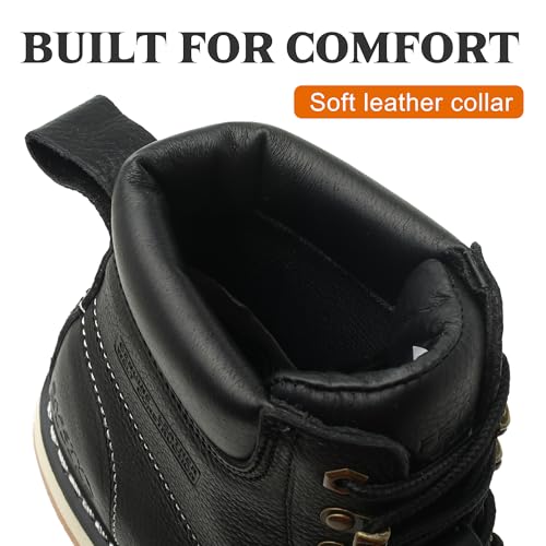 Image of Moc Toe Work Boots for Men Waterproof Soft /Steel Toe Comfortable Full Grain Leather Non Slip Wedge Outsole Construction 6 inch Workboots