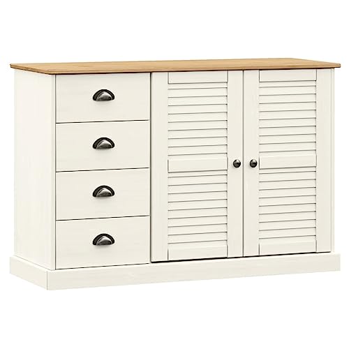 vidaXL Sideboard, Kommode mit Schubladen, Highboard Wohnzimmerschrank mit Metallgriffen, Schrank Anrichte Beistellschrank, Massivholz Kiefer