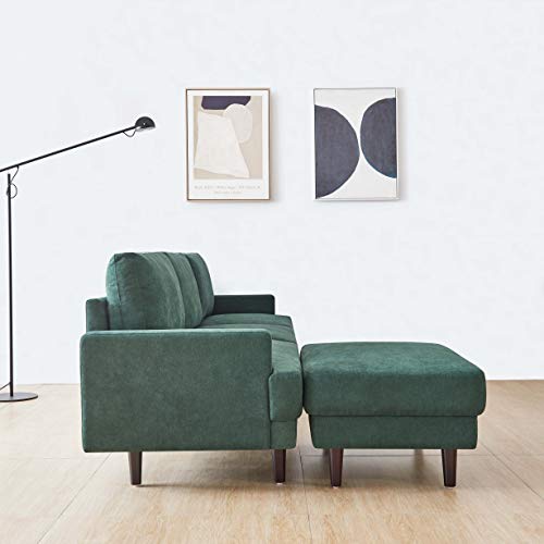 Sectional Sofa with Convertible Ottoman,JULYFOX 104 inch L-Shaped 3-seat Corner Couch with Reversible Chaise Lounger Polyester Fabric for Living Room Office Club Green - Thumbnail 5