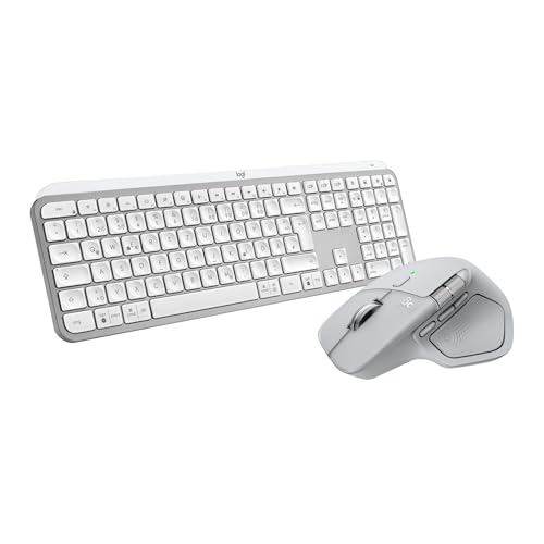 Logitech MX Master 4, ergonomische kabellose Maus mit fortschrittlichem, leistungsstarkem, haptischem Feedback, ultraschnellem, USB-C, Bluetooth + MX Keys S kabellose Tastatur, DEU QWERTZ - Hellgrau