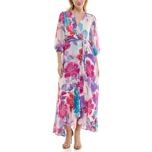 Women's V-Neck Ruffle Faux Wrap Maxi Dress