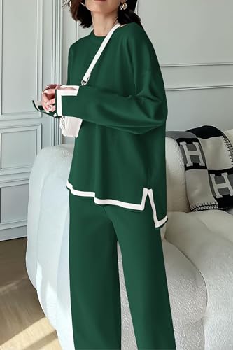 PRETTYGARDEN Women's 2 Piece Fall Knit Sweater Set Long Sleeve Tops Wide Leg Pants Sweatsuit Tracksuit Outfit Winter Clothing