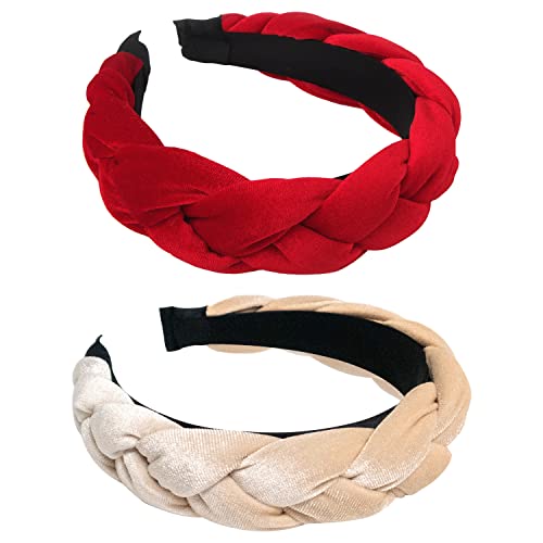 Rinvee Headbands For Women Velvet Braided Headbands Fashion Hairband Criss Cross Hair Accessories, Red And Beige #TOP7