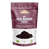 Acai Beeren Pulver Bio - Gefriergetrocknet - 50g. Pure Organic Acai Berry Powder - Freeze-Dried. Aus Brasilien, getrocknet, Rohkost und Extrakt aus Pulp der Acai-Beeren Frucht. NaturaleBio.