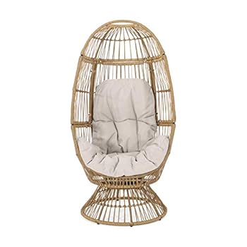 Alternative view of Christopher Knight Home Ellen Outdoor Wicker Swivel Egg Chair with Cushion, Light Brown, Beige