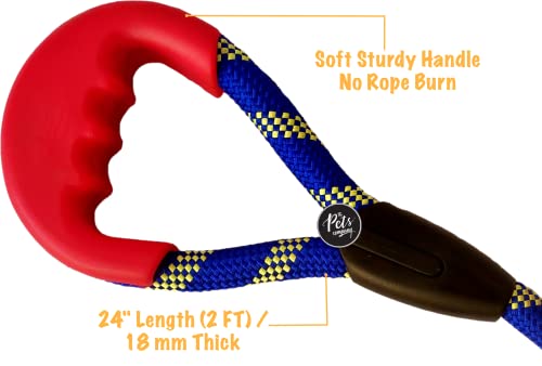Image of The Pets Company Short Rope Dog Leash for Giant & Large Dogs with Rubber Hand Grip, Blue 18 mm, 2 Feet