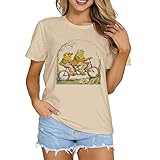 Frog Shirt for Women Classic Book T-Shirt Vintage Graphic Tee Tops Book Lovers Shirt Funny Teacher Shirt (L, Apricot)