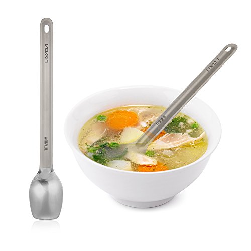 Nishore titanium longo lidar com colher polido tigela ao ar livre portátil colher de jantar talheres