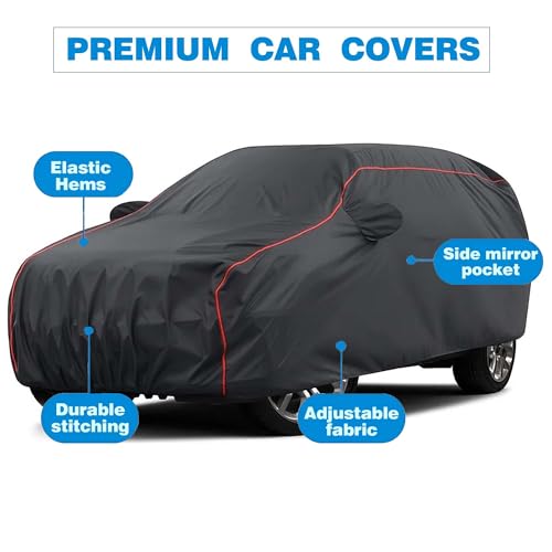 Image of Sulfar 100% Water Resistant Car Body Cover Compatible with Mirror for Toyota Etios (Triple Stitched, Full Bottom Elastic, Dark Grey Taffeta with Red Piping)