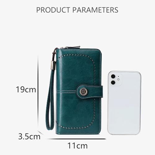 Women's Wallet Rfid Blocking Leather 3-fold Clutch Wallet Credit Card Holder Ladies Travel Purse Large Capacity Clutch Bag(Peacock blue)2