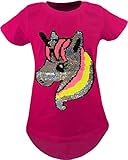 Stil : T-Schirt Alpaka Einhorn Kinder Mädchen Wende Pailletten Lang T-Shirt Bluse Kurzarm Tunika (140-146, Einhorn Pink)
