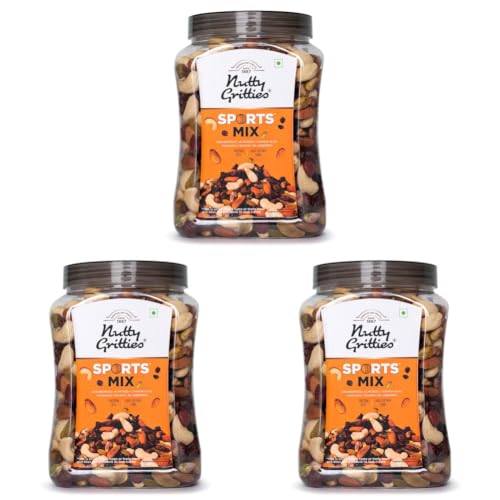 Image of Nutty Gritties Sports Mix - Roasted Almonds, Cashews, Pistachios, Dried Blueberries, Cranberries and Raisins (Sports Mix 1kg Jar) (Pack of 3)