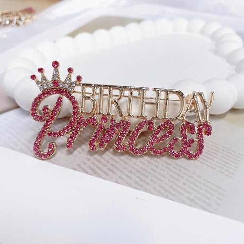 Image of Dainty Birthday Princess Brooch Lapel Pins for Women Girls Pink Rhinestone Crown Brooches Pin for Birthday Party Decorations Suit Dress Ceremony Clothes Accessories Fashion Jewelry Gifts Bff
