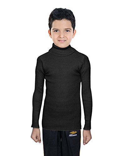 Image of IndiWeaves Boys Black Wollen Warm High Neck Full Sleeves T-Shirt /Inner /Skivvy for Winter 14-16 Years