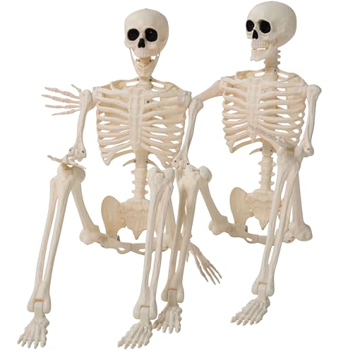 JOYIN 2PCS 36' Halloween Skeleton Decor, 3FT Full Body Stayable Movable Joints, Posable Hanging Skeletons for Halloween Decoration, Yard, Graveyard, Haunted House Props, Spooky Scene Party Favor