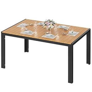 LIFERUN Wetterfest Gartentisch Groß, 140x90x75 cm Aluminium Terrassentisch mit WPC Tischplatte, Rechteckiger Esstisch Outdoor für 6 Personen, Stabiler Garten Terrasse o Balkon Tisch, Schwarz+Teak