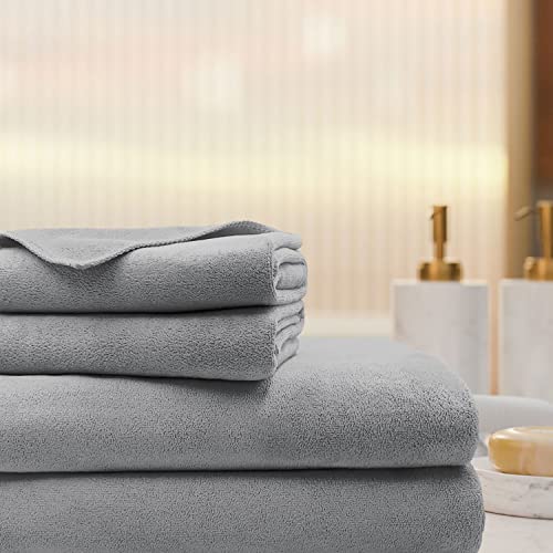 Image of Sassoon Venir Microfiber 4 Piece Towel Set 450 GSM (Grey Color) Ultra Soft Material, Towel for Daily use