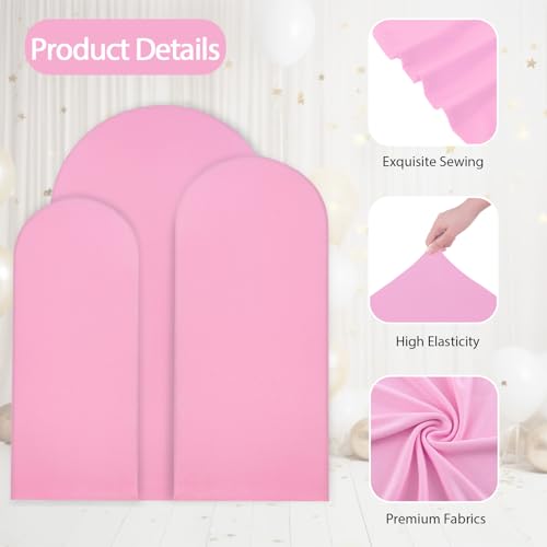 WEERRW Wedding Arch Cover Pink Spandex Fitted Set of 3 Balloon Arch Stand Covers Round Top Chiara Stretchy Backdrop for Birthday Party Baby Shower Banquet Decoration (6FT, 6.6FT, 7.2FT) - image 3