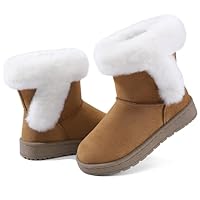 FUPPIA Girls Winter Snow Boots Warm Faux Fur Lined Ankle Booties with Non-Slip Sole for Little/Big Kids Brown 2