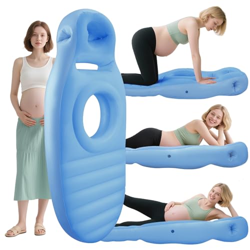 Inflatable Pregnancy Pillow Full Body Maternity Airbed with Belly and Head Hole for Comfort. Best Prone/Side Lying Support for Pregnant Women Includes Air Pump Blue