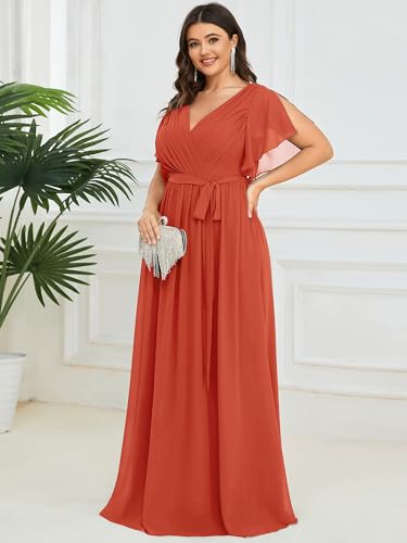 Image of Ever-Pretty Plus Women's Chiffon Bridesmaid Dress A-Line Empire Waist Floor Length Plus Size Formal Wedding Guest Dresses
