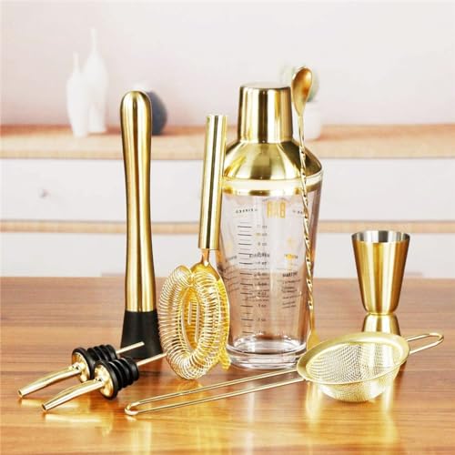 Coctelera de acero inoxidable juego dorado 9 piezas miniatura 5