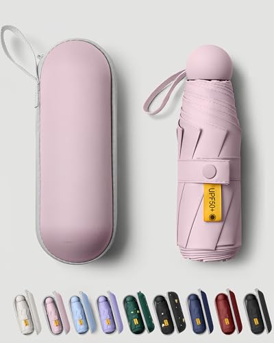 Compact Travel Umbrella - 7.5 in Folded Lightweight Pocket Size with Case Pink