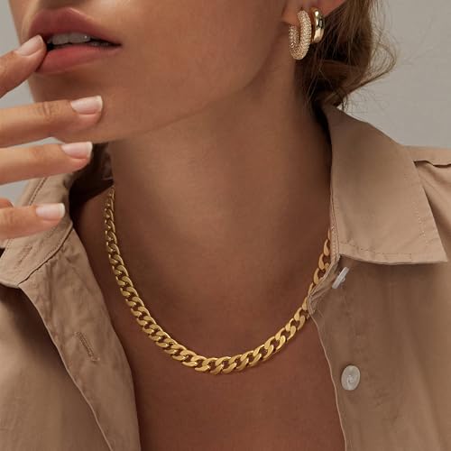 Moodear Gold Necklace for Women 14K Dainty Chunky Gold/Sliver Chain Necklace Cuban Link Paperclip Chain Choker Toggle Clasp Layered Pearl Pendent Necklace for Women Trendy Fashion Jewelry3