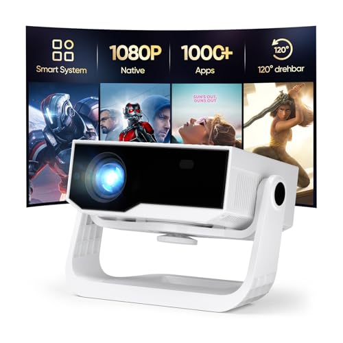 Wielio Neuer Upgraded Full HD Smart Beamer, unterstützt 4K, 28000 Lumens,Android 11, Integrierte Apps, WiFi 6&BT 5.2, motorisierter Fokus, Trapezkorrektur,120° Verstellbarer Ständer Heimkino Beamer