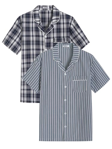 Image of Latuza Men's Button Down Pajama Top 2 Pack Cotton Sleep Shirt