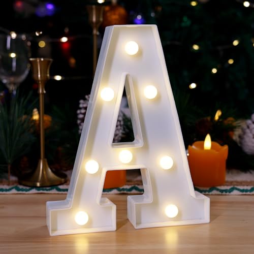 TEHIBIEN LED Light Up Marquee Letters, Battery Powered Decorative LED Letter Lights, Alphabet Light Up Letters for Wedding Birthday Party,Holiday Lamp or Home Bar Decoration (Letter A)