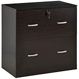 Vinsetto 2-Drawer File Cabinet with Lock and Keys, Lateral Storage Filing Cabinet with Hanging Bar for Letter Size, Home Office, Espresso