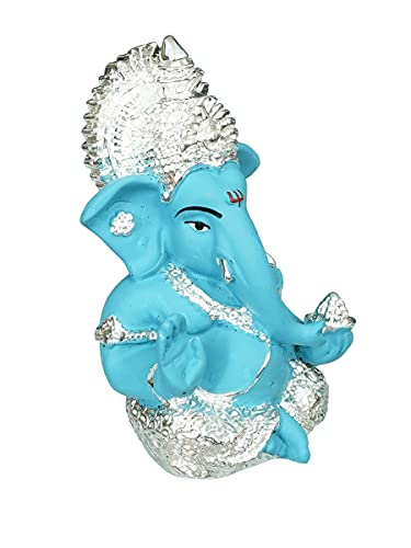 Image of eCraftIndia Silver Plated Blue Polyresin Lord Ganesha Idol for Home, Temple, Office, and Car Dashboard - Perfect God Idol for Diwali, Ganesh Chaturthi, and Hindu Festivals, Ideal for Gift Giving
