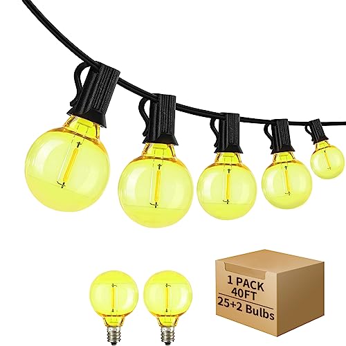 ShineU 40 Feet LED Outdoor String Lights with 25 Sockets, Plug-in Patio String Lights Featuring 27 Shatterproof Yellow G40 Globe Bulbs (Yellow G40) by ShineU - Used condition - US$18.89