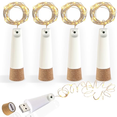 USB Rechargeable Bottle Lights, 6.6ft/2M 20 LED Cork Lights for Bottles 8 Modes Copper Wire LED Fairy Light