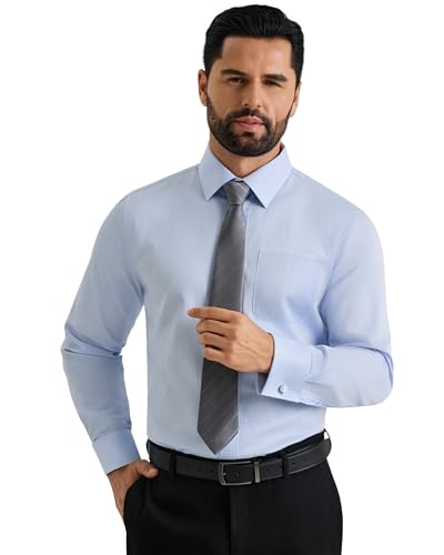 Image of Alimens & Gentle French Cuff Regular Fit Dress Shirts (Cufflink Included) | Office Work,Business Casual,Wedding,Formal Event,Interview,cufflink,Soft,Breathable,Polyester Cotton