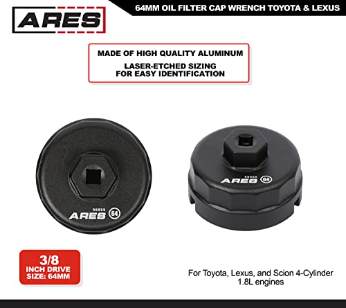 Ares 56055-64Mm Black Oil Filter Cap Wrench For Toyota And Lexus - 3/8-Inch Drive - Easily Remove Oil Filters On 4-Cylinder Engines #TOP1