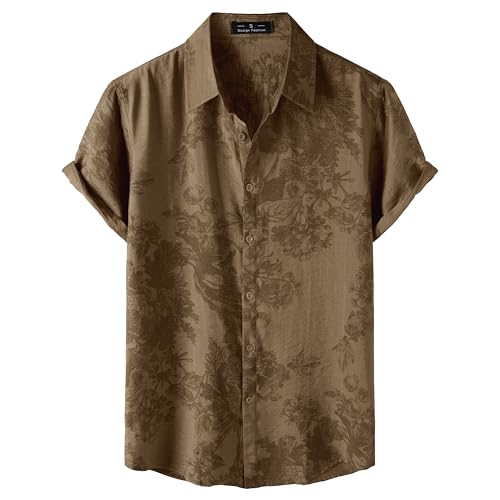 Men's Stylish Casual Printed Short Sleeve Button Down Shirts Summer Vacation Beach Tropical Hawaiian Shirt
