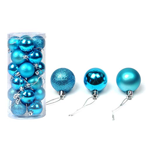 Washranp 24 bolas de Navidad inastillables, bolas de Navidad, colgantes, adornos de árbol de Navidad, decoración colgante, decoración de vacaciones, boda, fiesta, color azul lago, 3 cm
