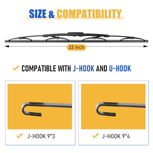 Image of BBTO 16 Pack Wiper Blades 22 Inch Silicone Windshield Wipers | All Season, Durable, Automotive Replacement Wiper Blades, Driver Passenger Side Compatible, for Car Front Windshield U /J Hook