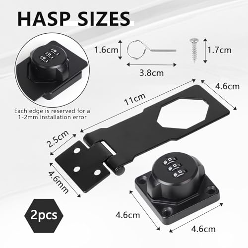 EXLECO 2 x Locker Latch with Combination Lock Hasp Stainless Steel Latch with Padlock Deadbolt Doors Padlock with Trap Lock for Cabinet Drawer Black - Image 2