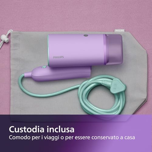 Philips Serie 3000 Stiratrice verticale a vapore-1000 W, 20 g/min di vapore, Serbatoio dell'acqua estraibile da 100 ml, Piastra in plastica, Custodia inclusa, 630g di peso leggero, viola (STH3010/30) - Immagine 3